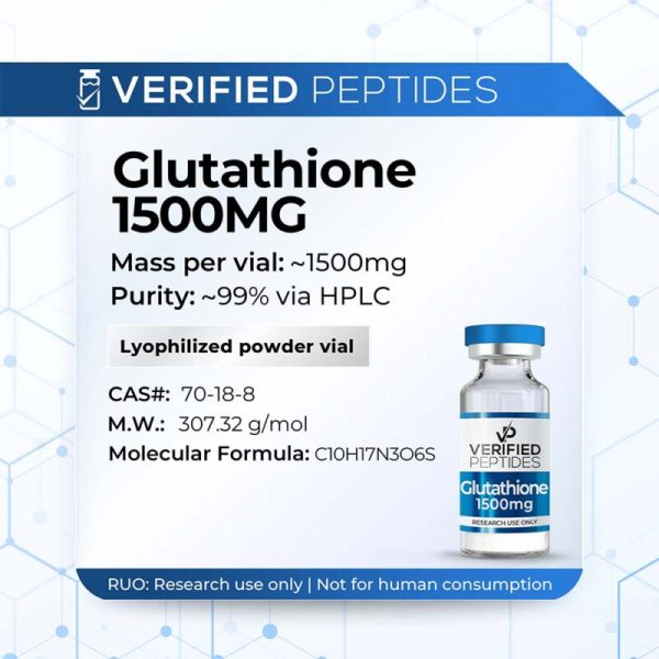 A peptide information sheet for the Verified Peptides Glutathione for sale.