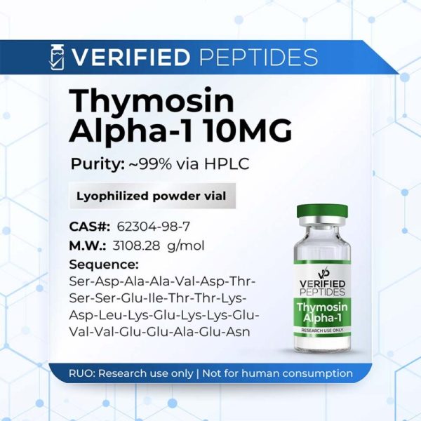 An information sheet for our 10MG Thymosin Alpha-1 peptide.